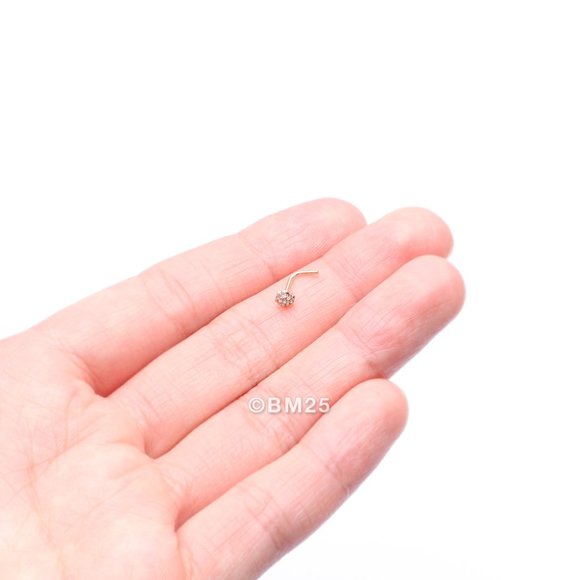14 Karat Gold Glistening Multi-Gem Flower Sparkle L-Shaped Nose Ring - Picture 2 of 5